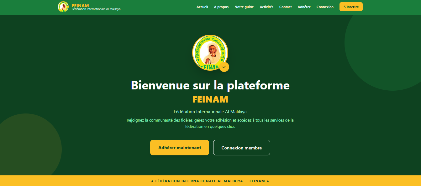 Tableau de bord de l'application de gestion d'association FEINAM